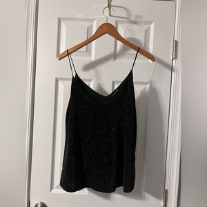 PAPEROC Black Sparkle Spaghetti Strap Blouse, Size Large